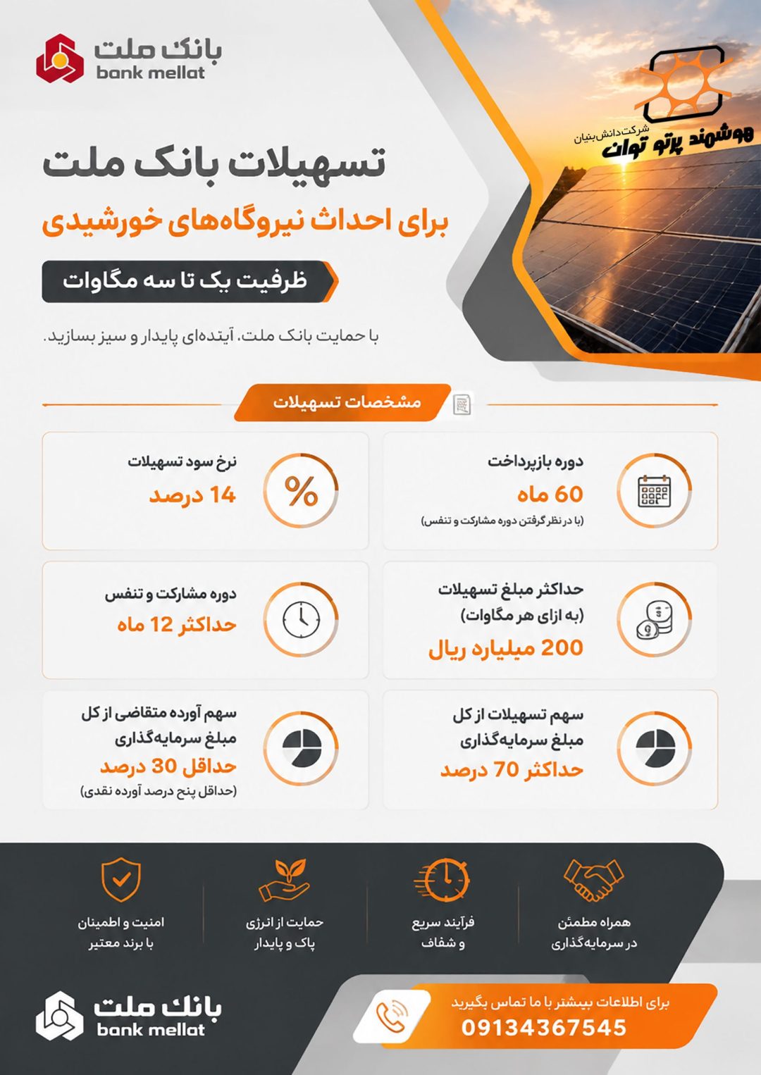 دریافت تسهیلات سامانه خورشیدی از بانک ملت